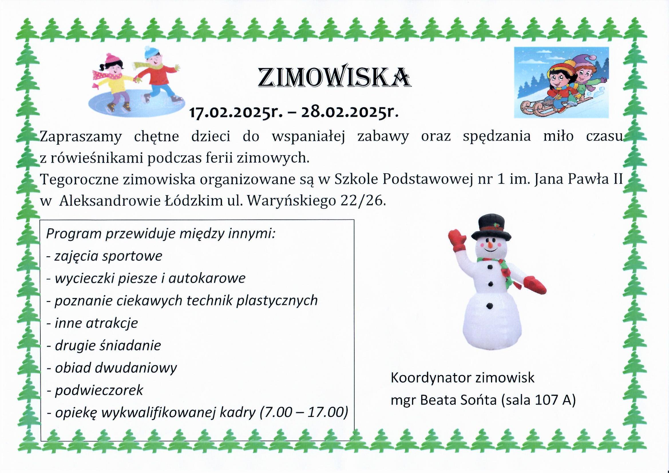 Zimowiska dla uczniów klas I-III