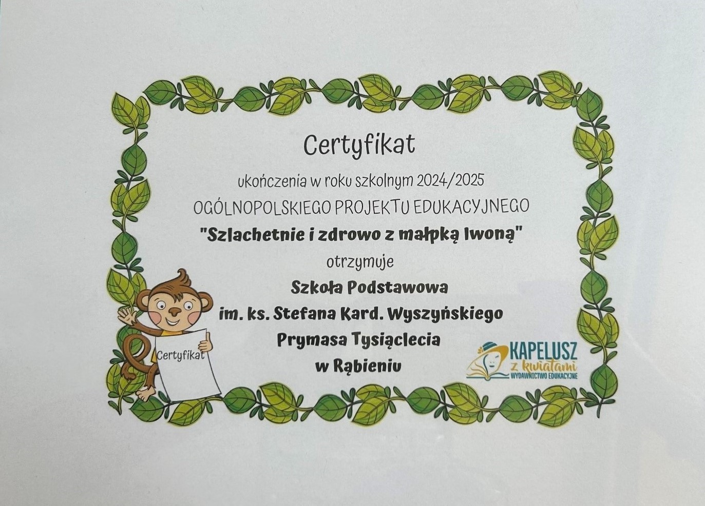 Podsumowanie projektu „Szlachetnie i zdrowo z Małpką Iwoną”