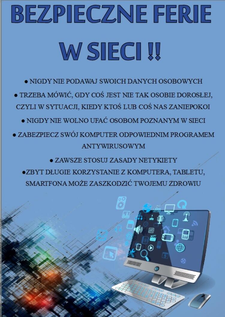 Bezpieczne ferie w sieci - Szkoła Podstawowa im. Ks. Stefana Kard.  Wyszyńskiego Prymasa Tysiąclecia w Rąbieniu
